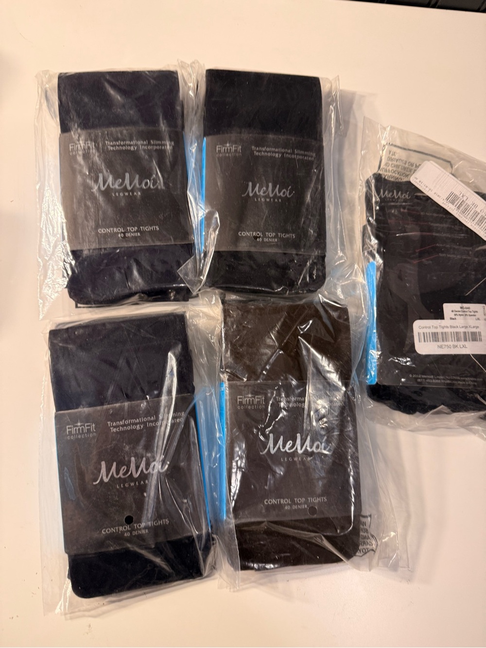Memoi  Control Top Tights - Black, brown and navy set of 5 LXL